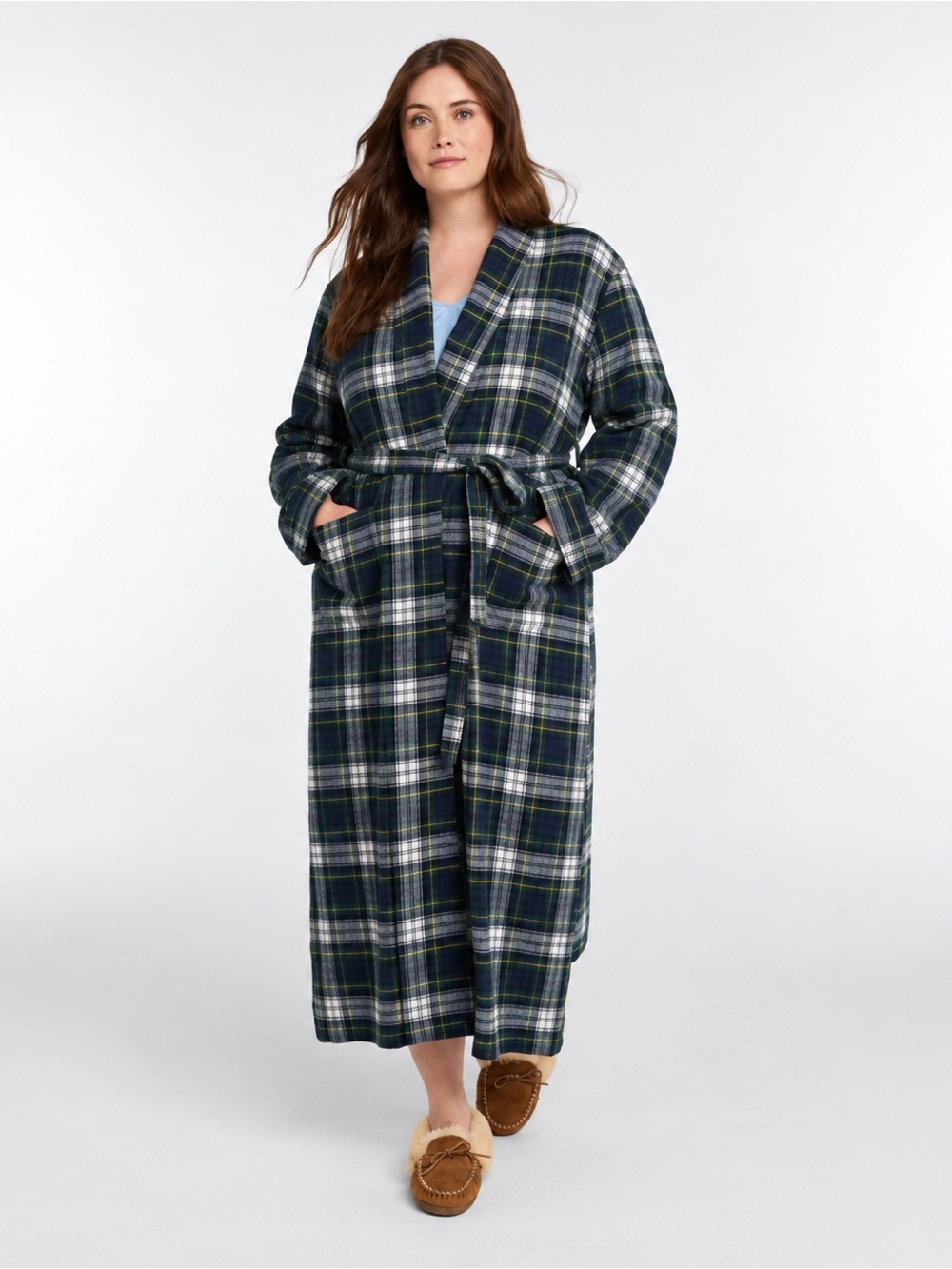 L.L.Bean Women’s Scotch Plaid Flannel Robe 3X Cozy Belted Cotton Loungewear